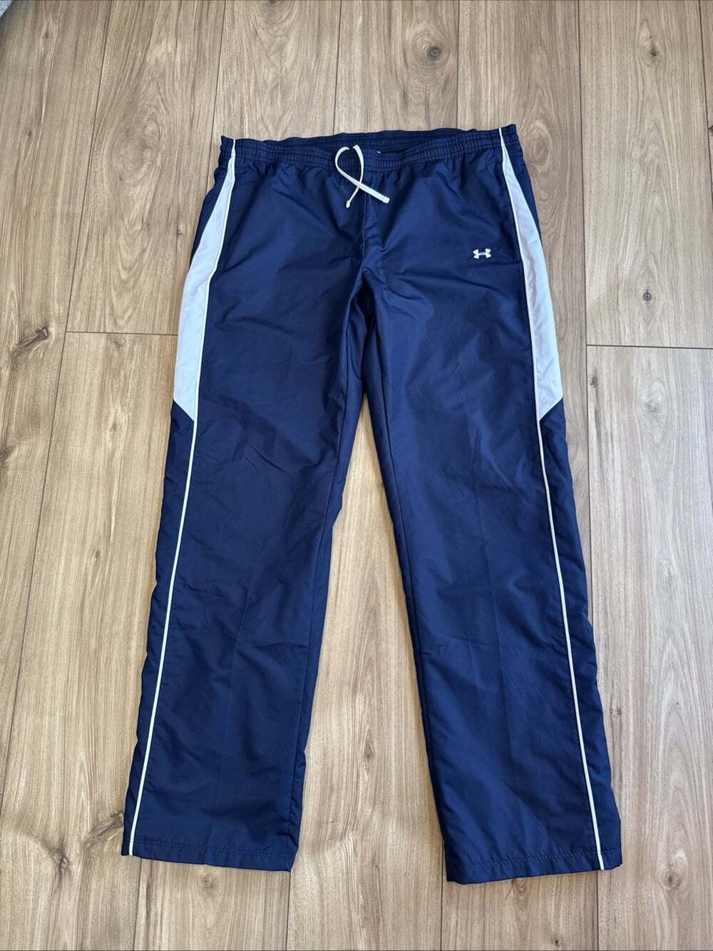 Under Armour Y2K Windbreaker Pants Men Sz S Blue Mesh Lined Drawstring Ankle Zip
